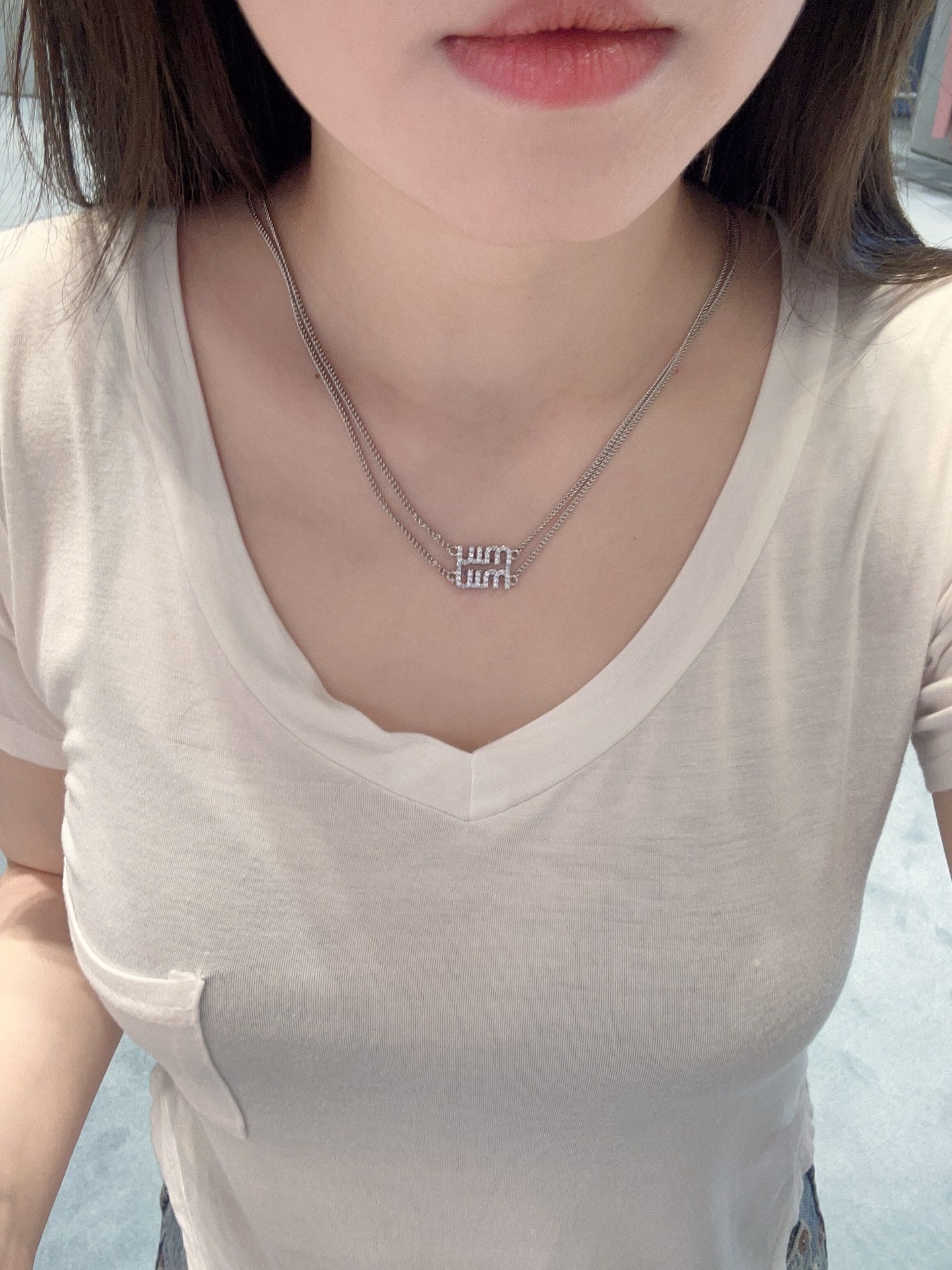 Double-layer necklace with full diamond letters