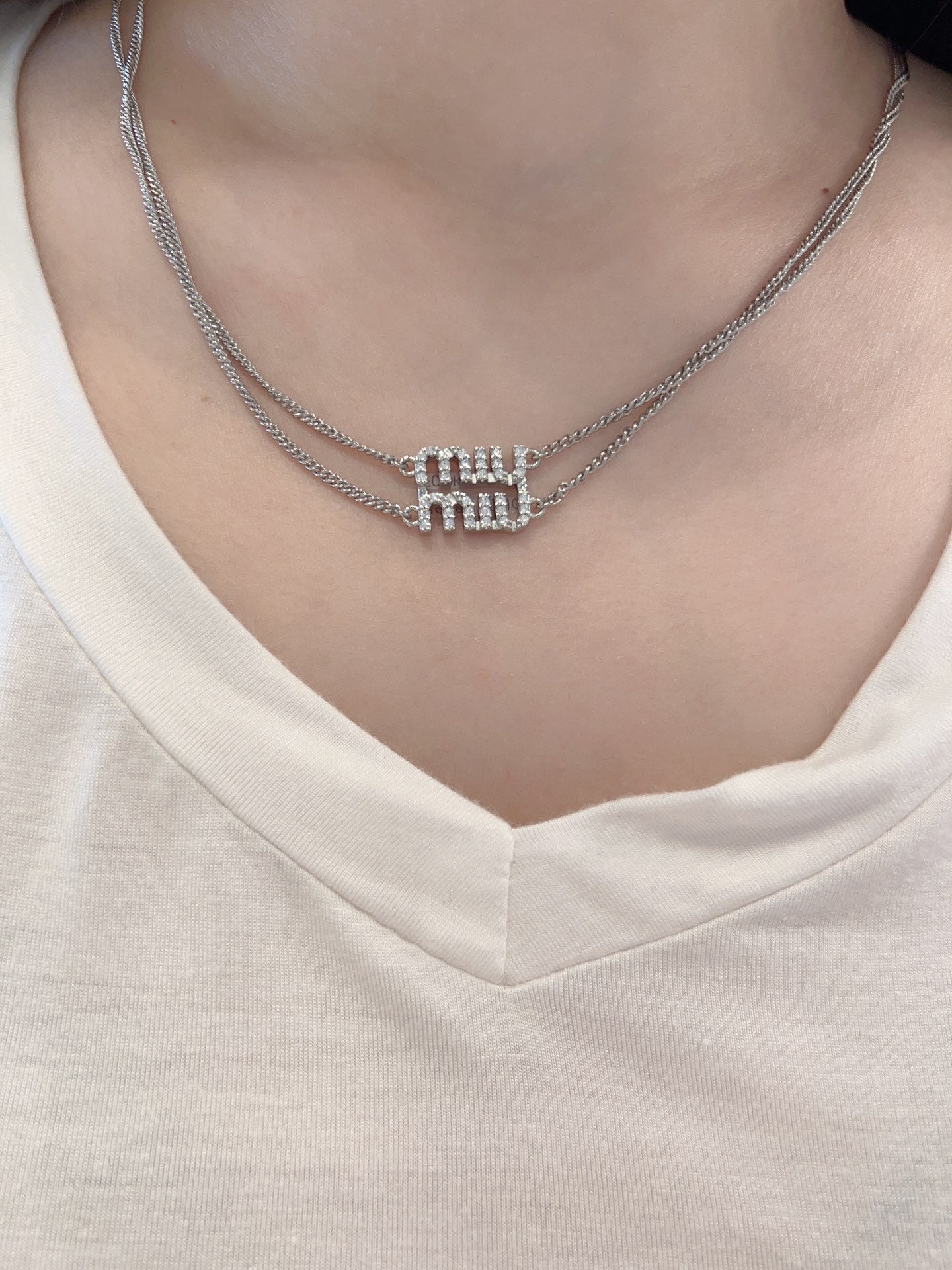 Double-layer necklace with full diamond letters