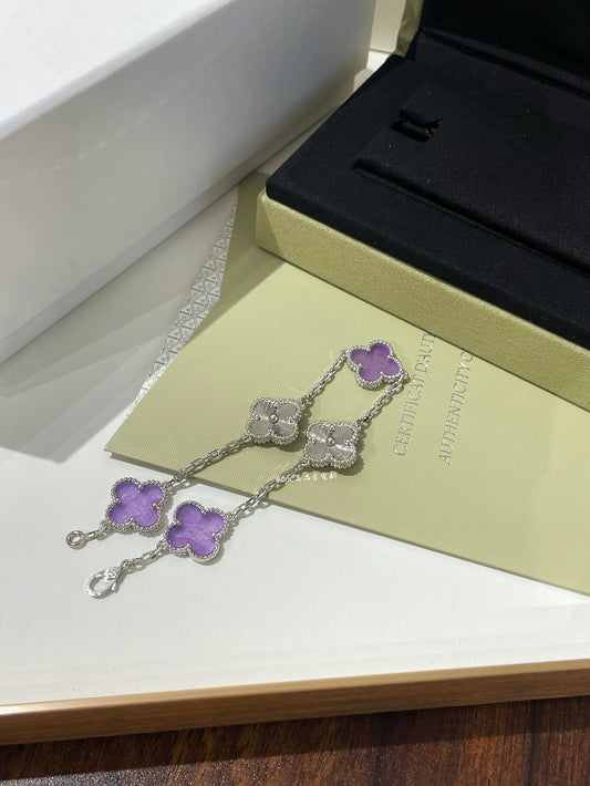Violet guilloché four-leaf clover five-flower bracelet