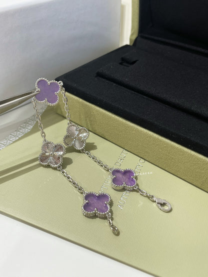 Violet guilloché four-leaf clover five-flower bracelet