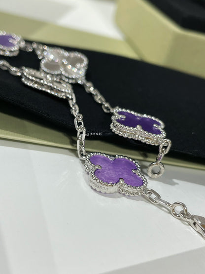 Violet guilloché four-leaf clover five-flower bracelet