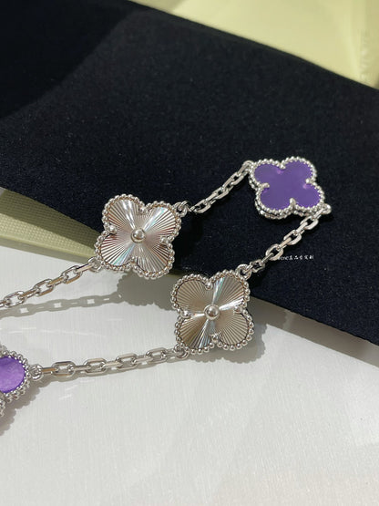 Violet guilloché four-leaf clover five-flower bracelet