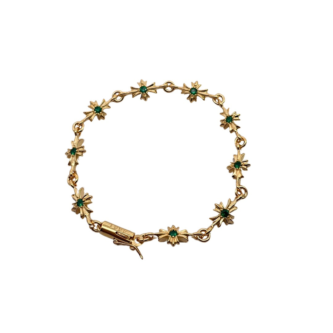 Gold-plated green diamond cross bracelet