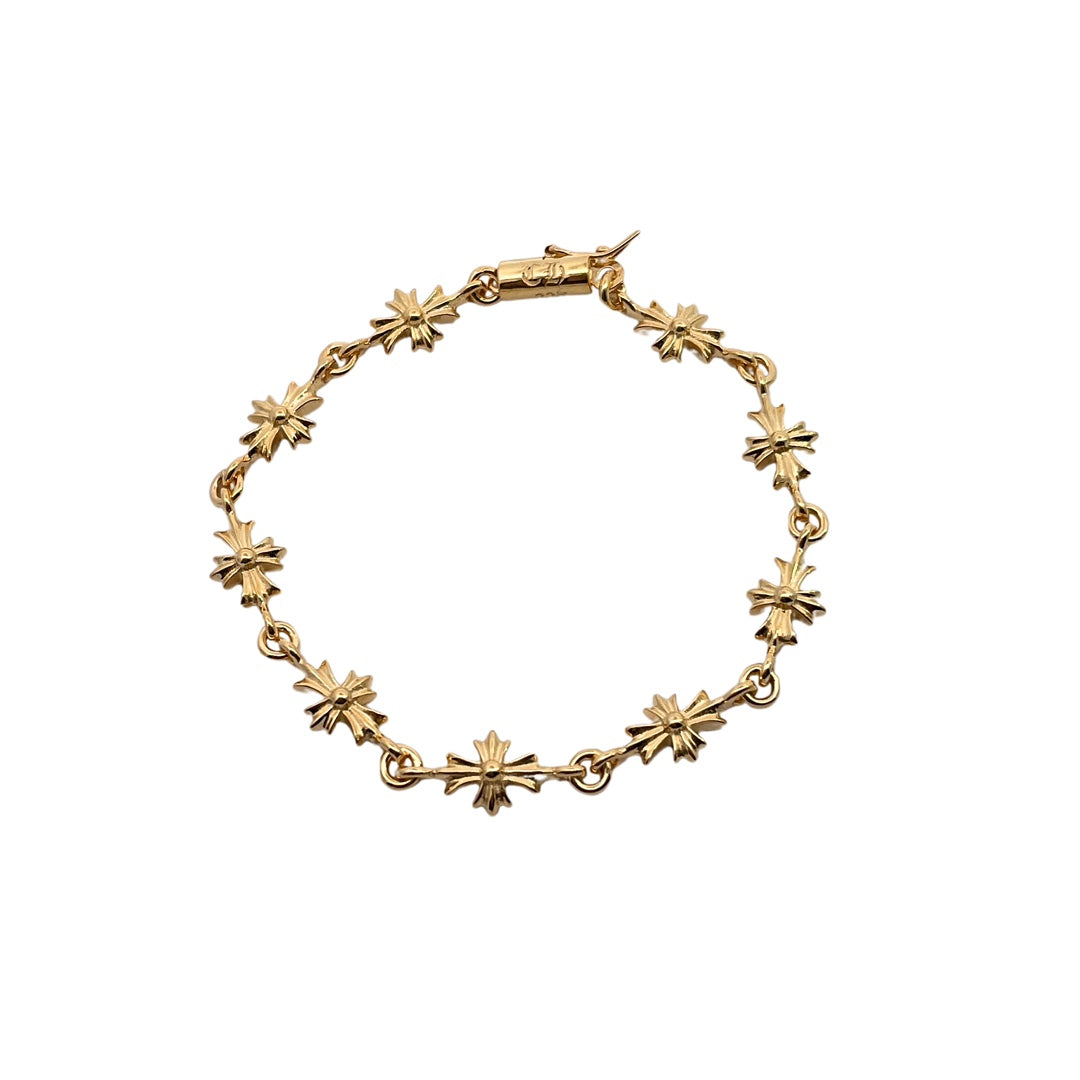 Gold-plated green diamond cross bracelet