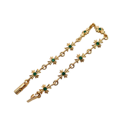 Gold-plated green diamond cross bracelet