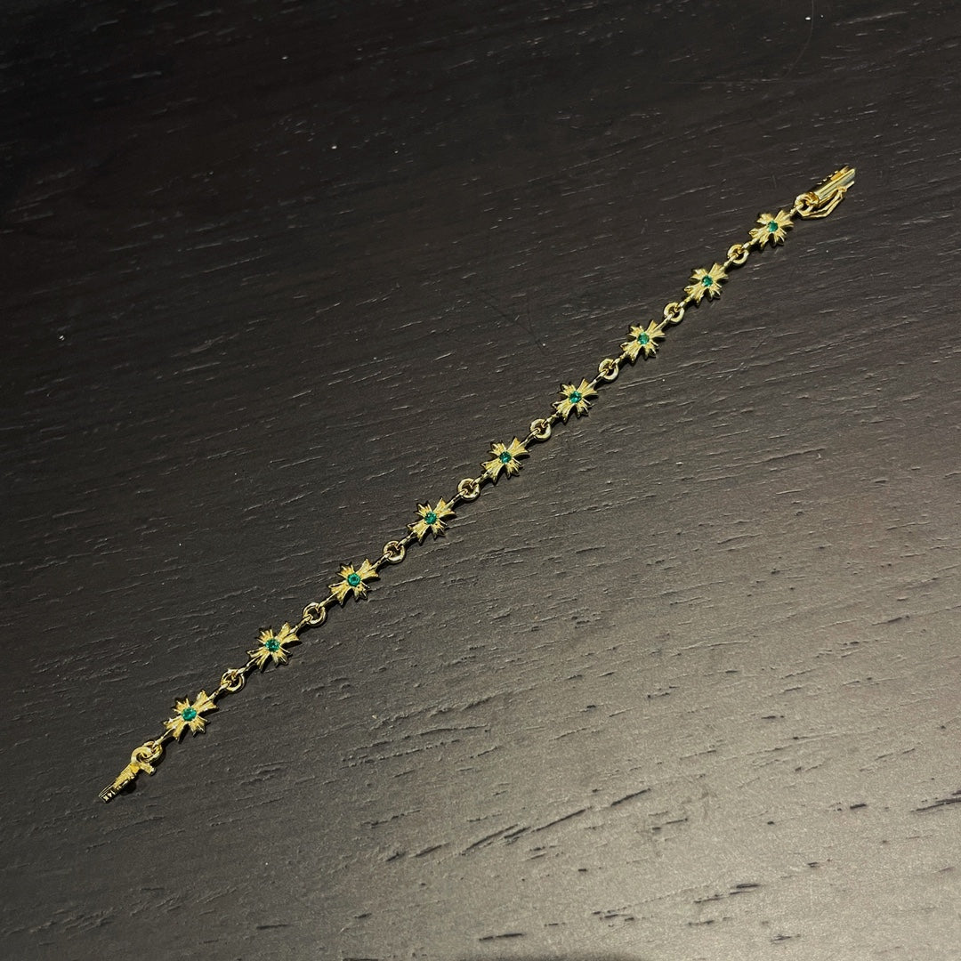 Gold-plated green diamond cross bracelet