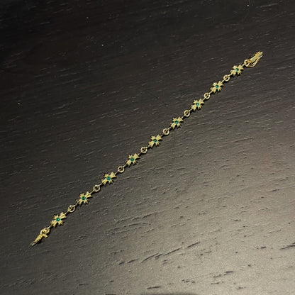 Gold-plated green diamond cross bracelet