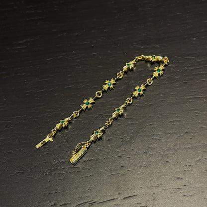 Gold-plated green diamond cross bracelet