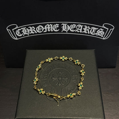 Gold-plated green diamond cross bracelet