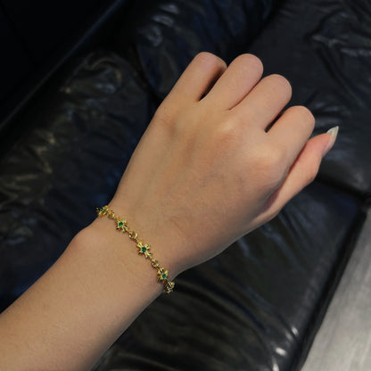 Gold-plated green diamond cross bracelet