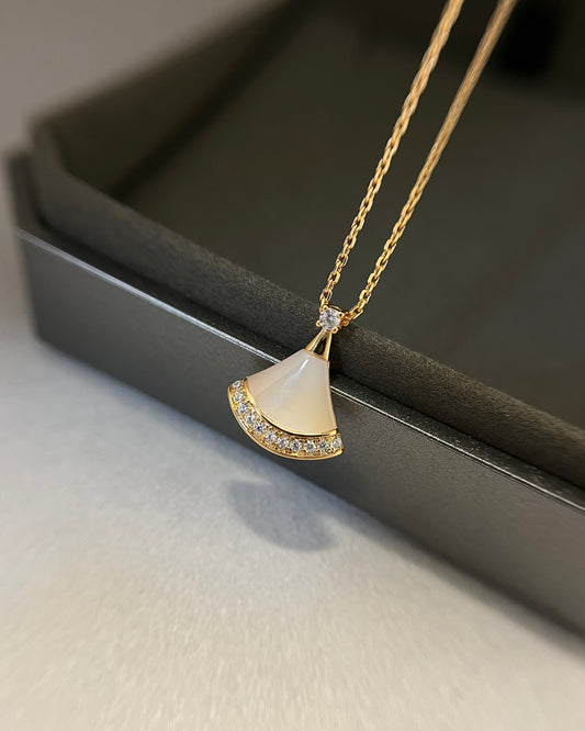 White Shell Diamond Fan Necklace
