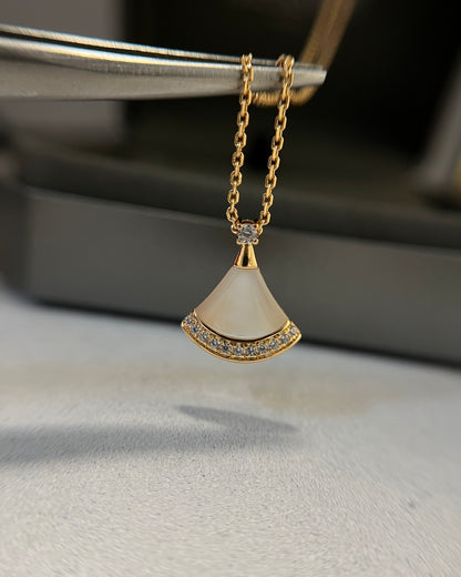 White Shell Diamond Fan Necklace