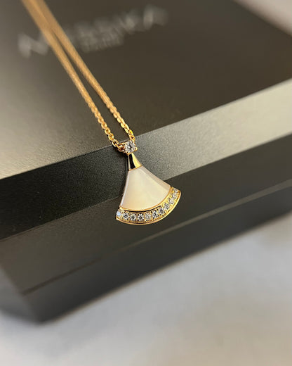 White Shell Diamond Fan Necklace