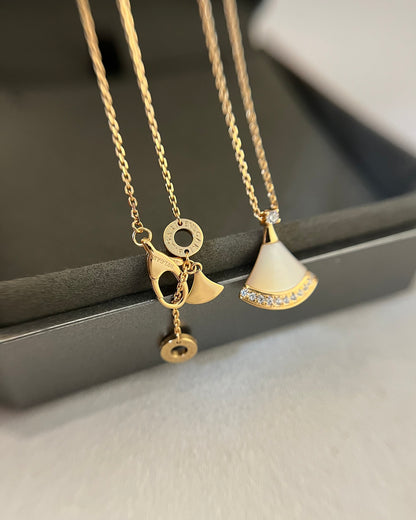 White Shell Diamond Fan Necklace