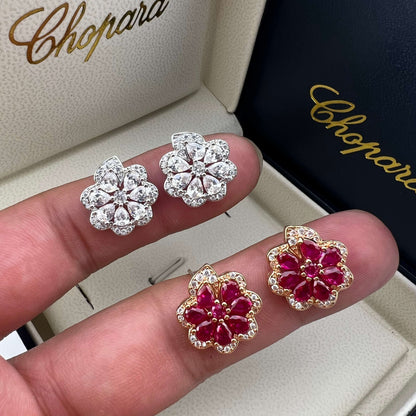 Pear-Shaped Ruby Lace Stud Earrings
