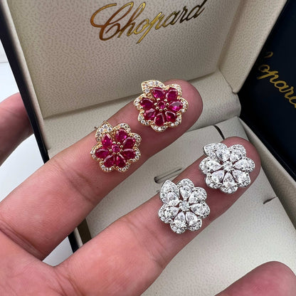 Pear-Shaped Ruby Lace Stud Earrings