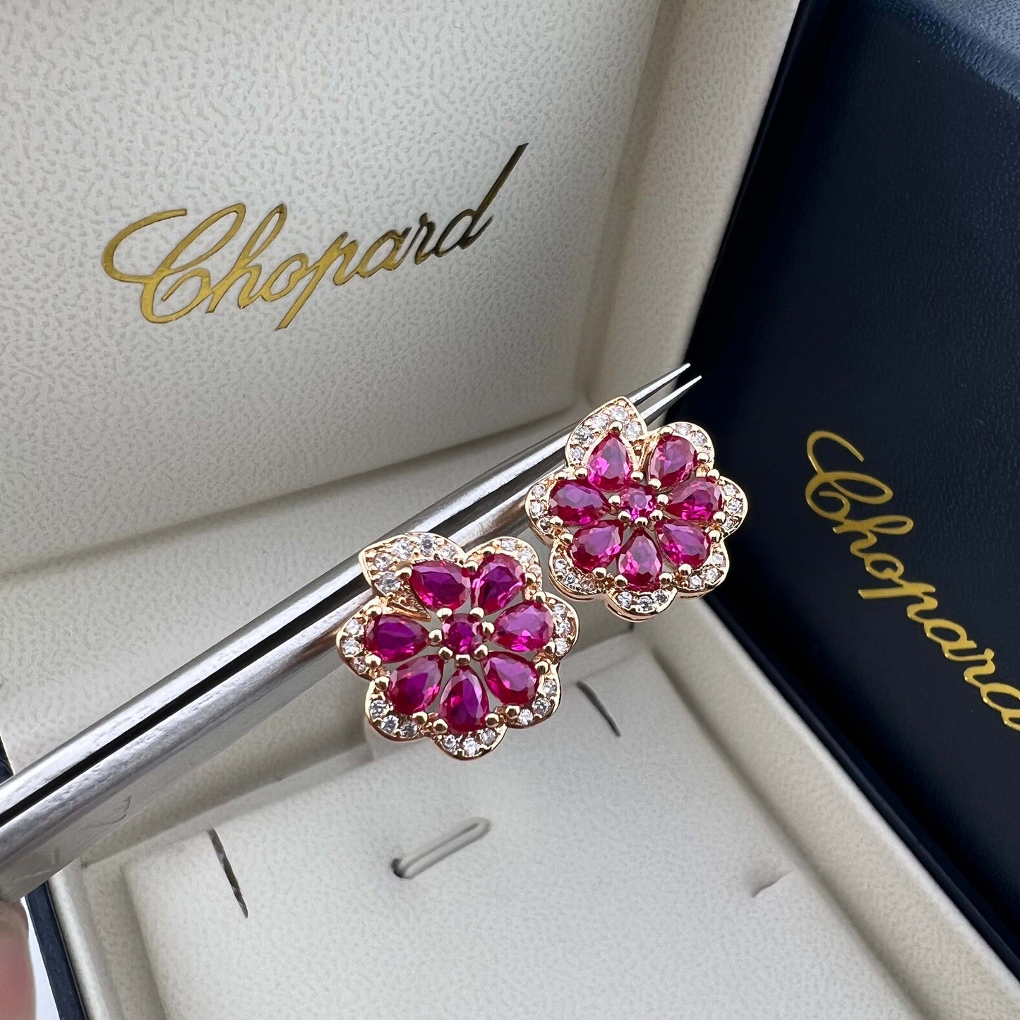 Pear-Shaped Ruby Lace Stud Earrings