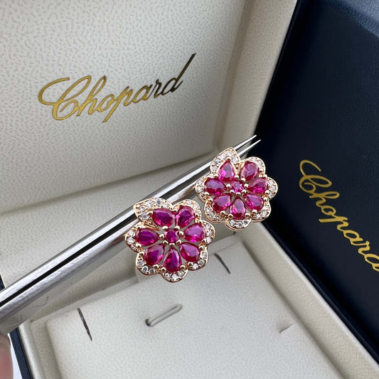 Pear-Shaped Ruby Lace Stud Earrings