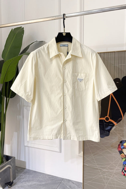 Premium cotton and linen blend short-sleeved shirt