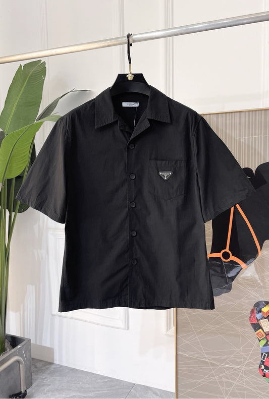 Premium cotton and linen blend short-sleeved shirt