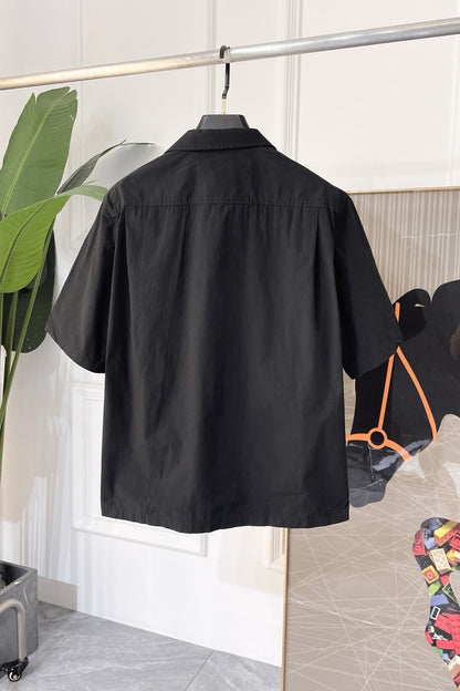 Premium cotton and linen blend short-sleeved shirt