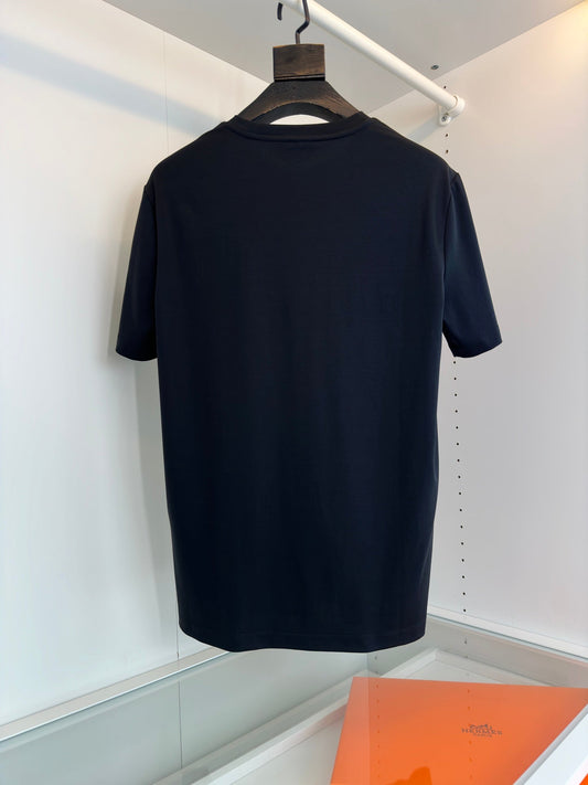 Leather embroidery embellished round neck short-sleeved T-shirt