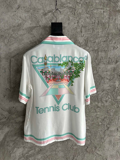 25ss Fountain pattern silk short-sleeved shirt