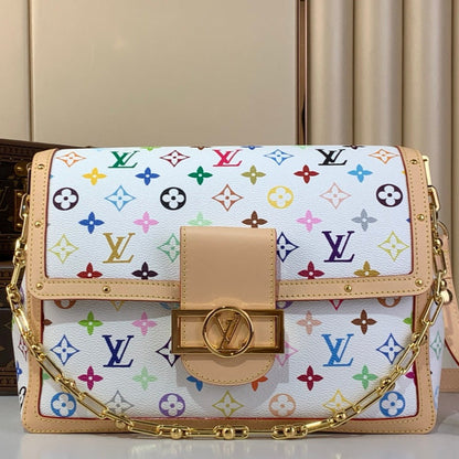 TM Dauphine Soft GM 28cm White Multicolored Cowhide-leather trim