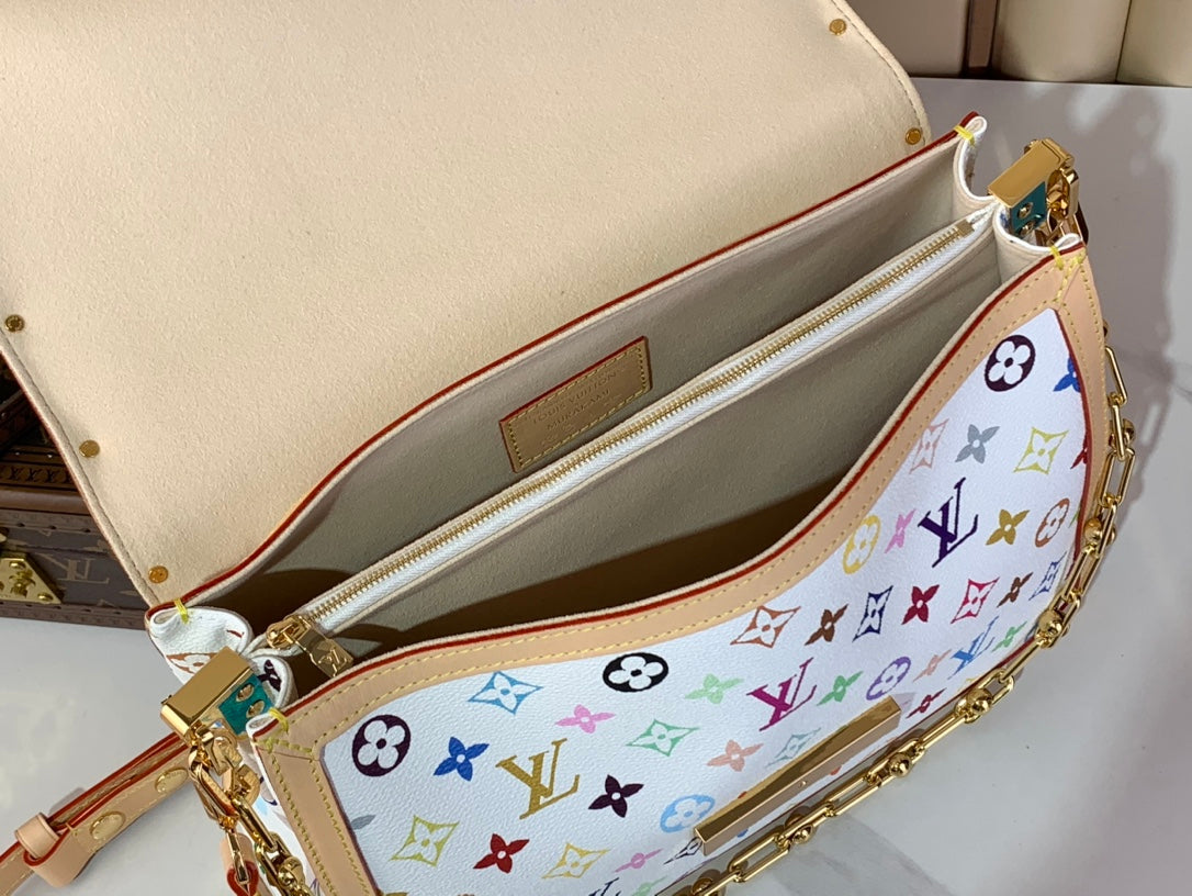 TM Dauphine Soft GM 28cm White Multicolored Cowhide-leather trim
