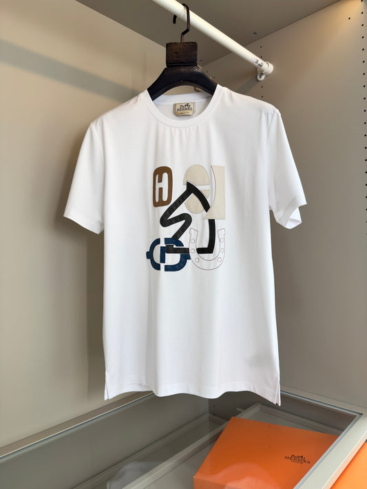 2025 Spring and Summer Leather Embroidery Round Neck Short Sleeve T-shirt