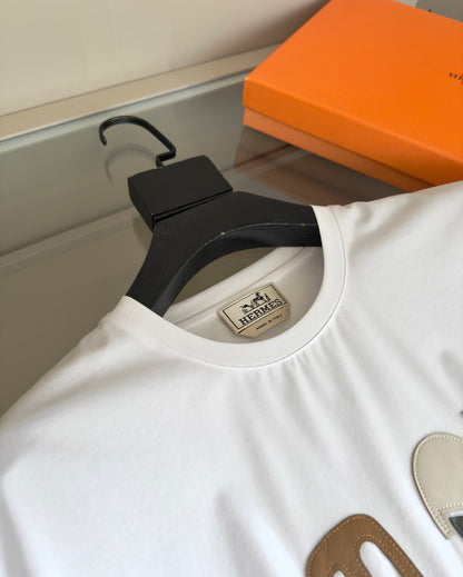 2025 Spring and Summer Leather Embroidery Round Neck Short Sleeve T-shirt