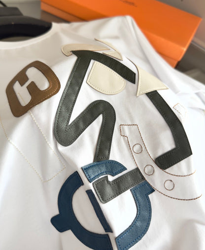 2025 Spring and Summer Leather Embroidery Round Neck Short Sleeve T-shirt