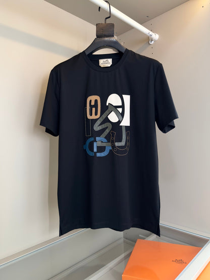 2025 Spring and Summer Leather Embroidery Round Neck Short Sleeve T-shirt