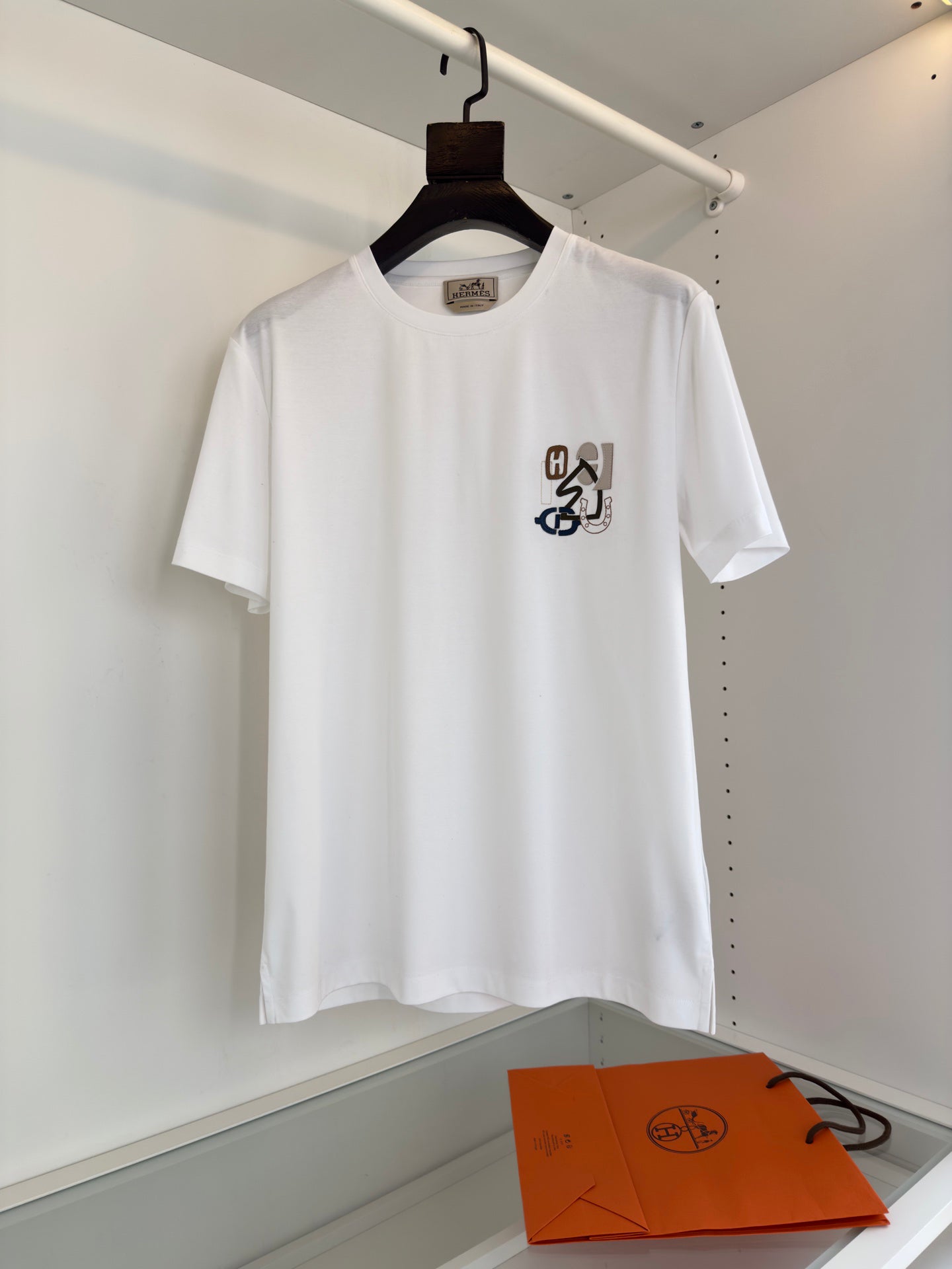 2025 Spring and Summer Leather Embroidery Round Neck Short Sleeve T-shirt