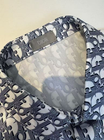 25ss new white and blue diagonal fabric Oblique printed short sleeved shirt