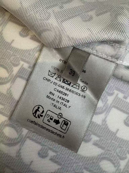 25ss new white and blue diagonal fabric Oblique printed short sleeved shirt