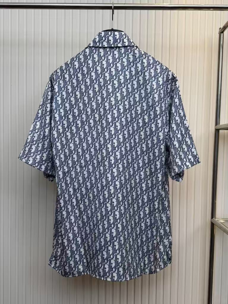 25ss new white and blue diagonal fabric Oblique printed short sleeved shirt