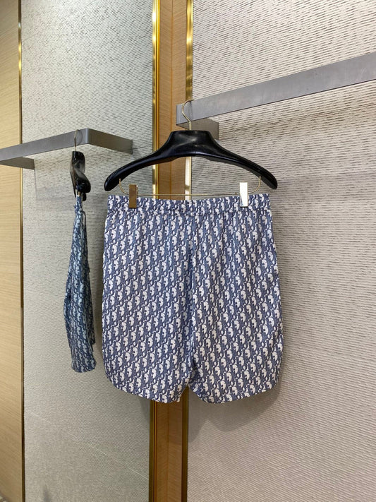 25ss new white and blue diagonal fabric Oblique printed shorts