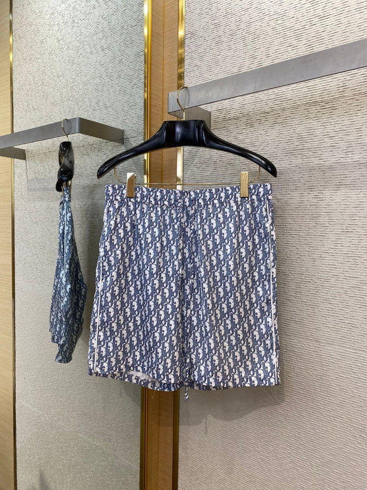 25ss new white and blue diagonal fabric Oblique printed shorts