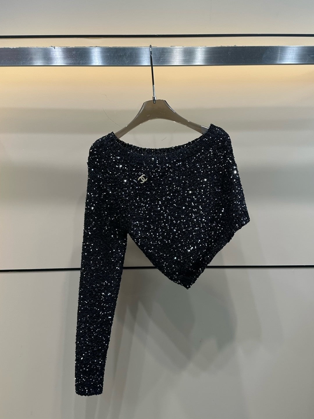 25 Early Autumn New Oblique Shoulder Beaded Blended Yarn Long Sleeve