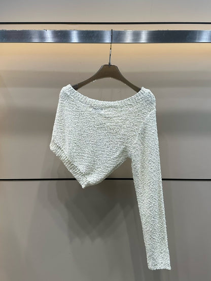 25 Early Autumn New Oblique Shoulder Beaded Blended Yarn Long Sleeve