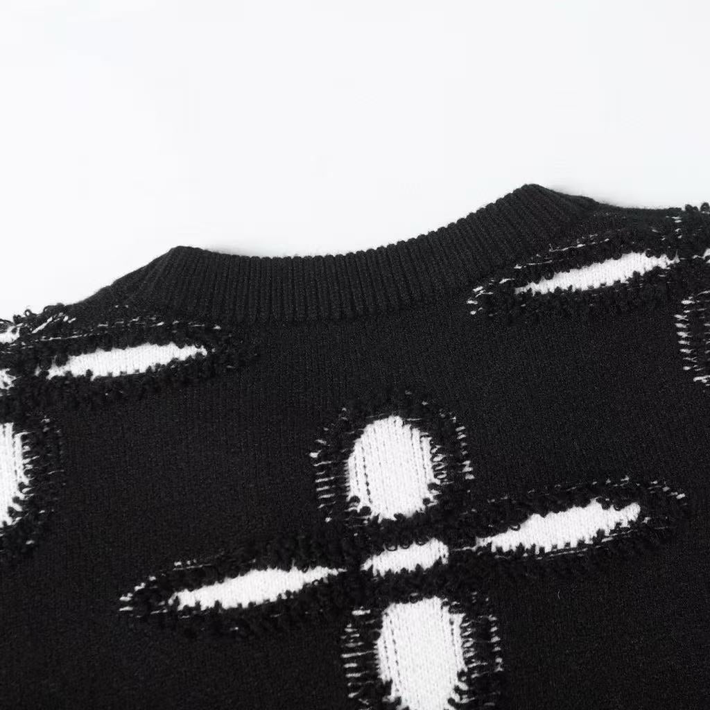 Round-Neck Pullover Jacquard Long-Sleeve Sweater