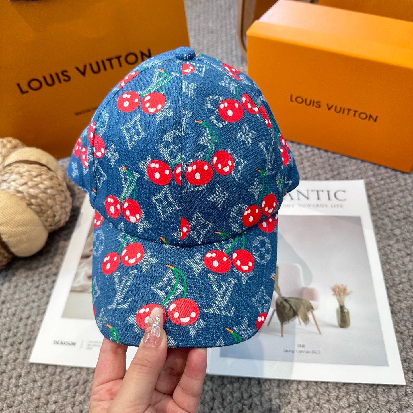 New Cute Cherry Denim Blue Duckbill Vacation Baseball Cap