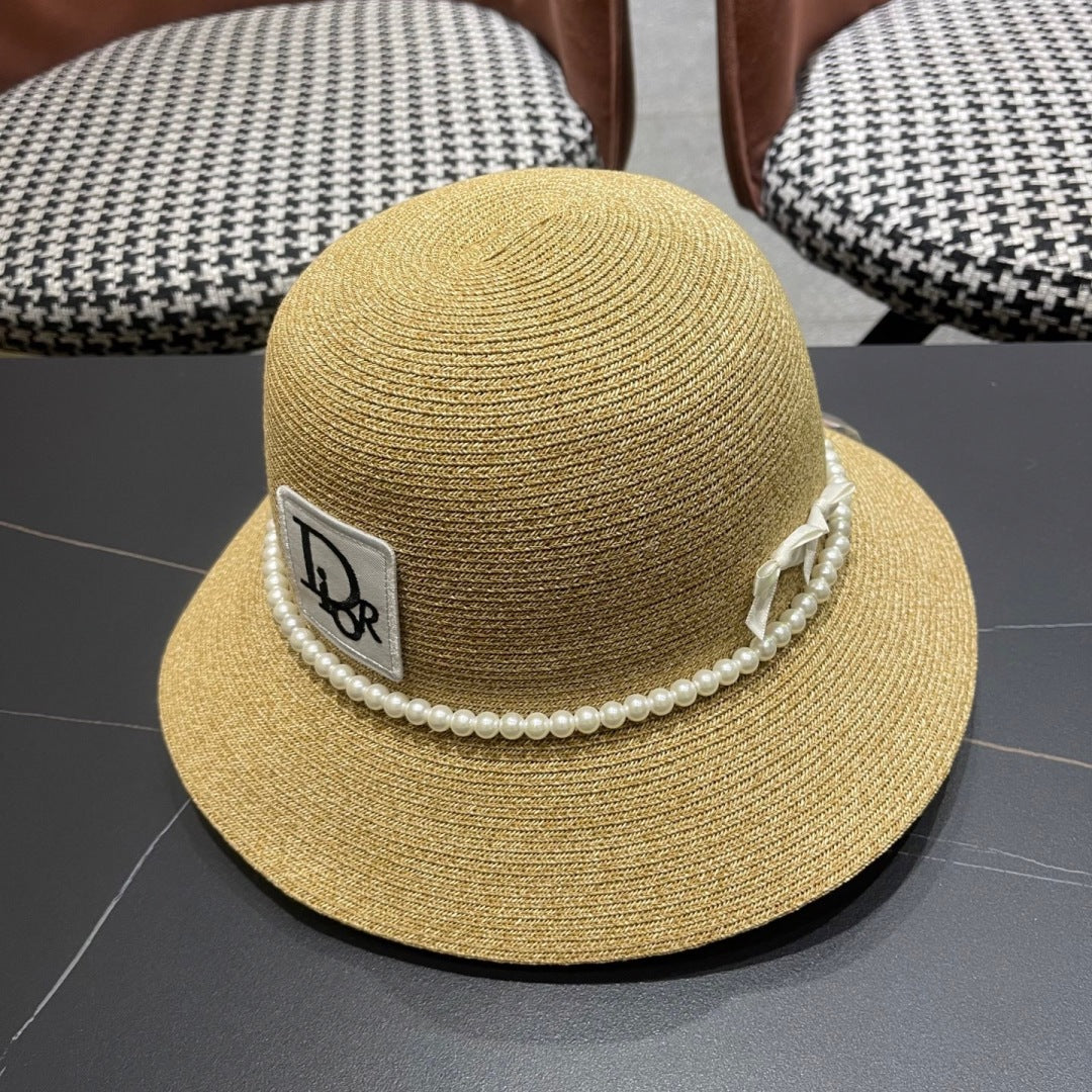 Straw Pearl Bow Beach Hat Women's Vacation Sun Hat