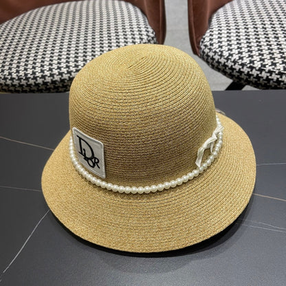 Straw Pearl Bow Beach Hat Women's Vacation Sun Hat