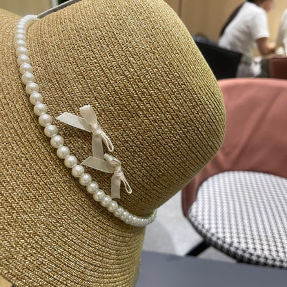 Straw Pearl Bow Beach Hat Women's Vacation Sun Hat