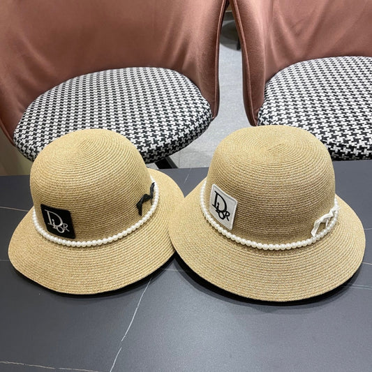 Straw Pearl Bow Beach Hat Women's Vacation Sun Hat