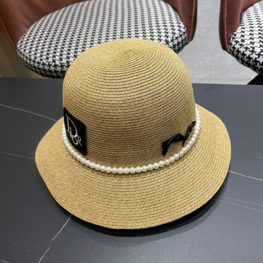 Straw Pearl Bow Beach Hat Women's Vacation Sun Hat