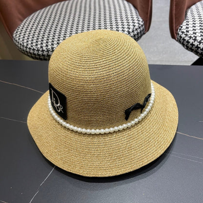 Straw Pearl Bow Beach Hat Women's Vacation Sun Hat