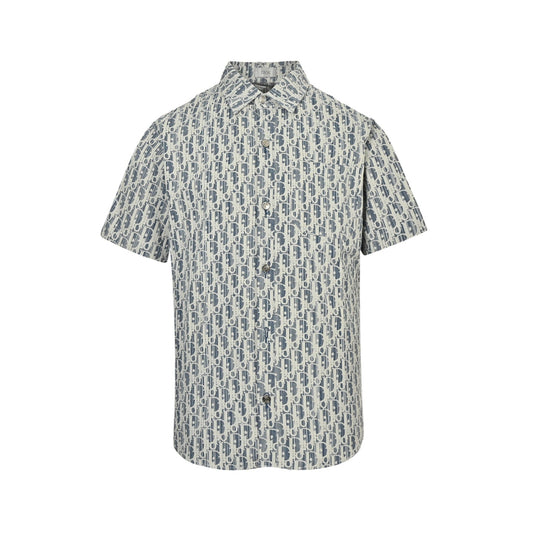 25ss full print vintage denim short sleeved shirt